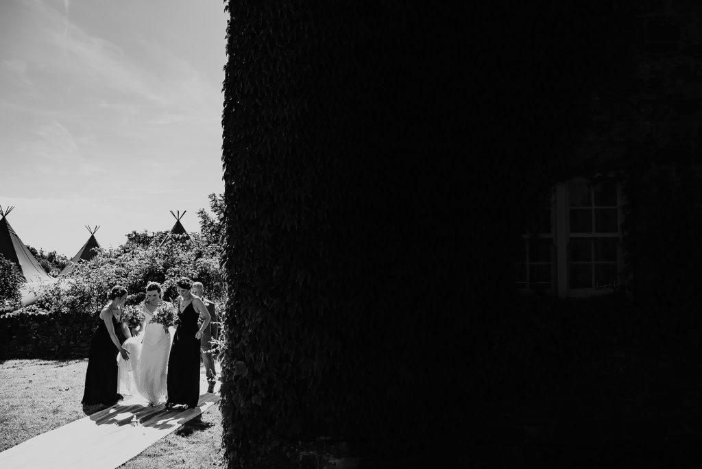 Bride and her Bridesmaids heading the the wedding ceremony