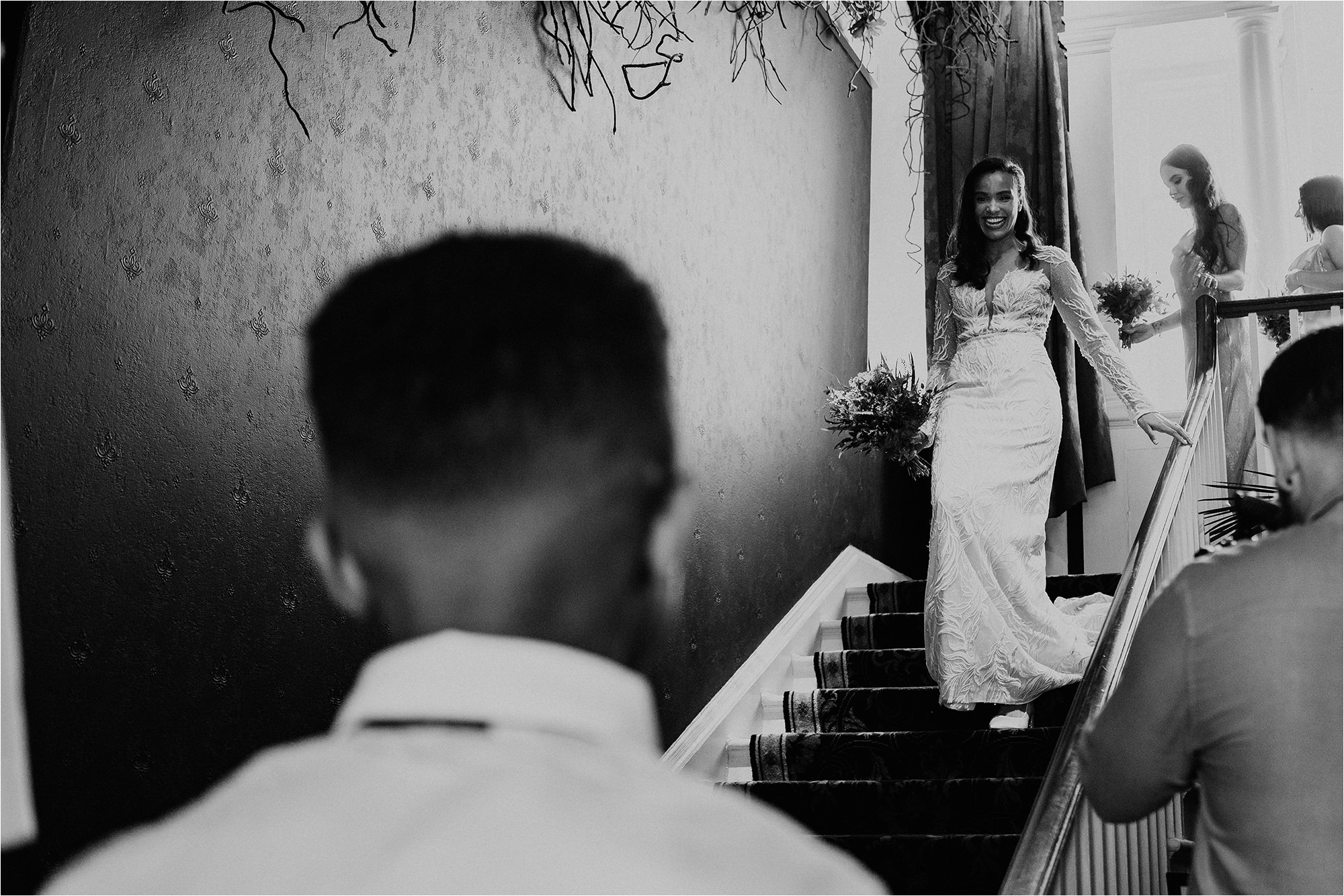 Bride walking down the stairs