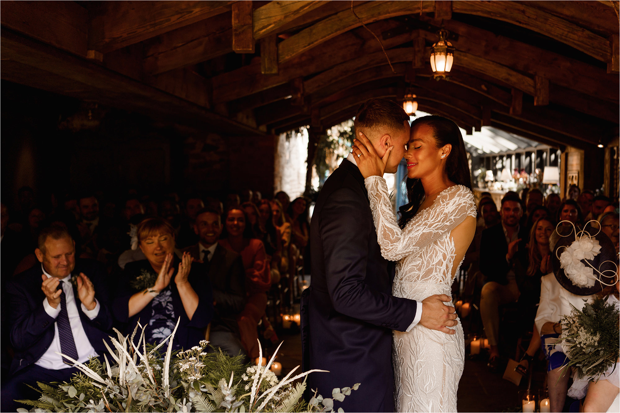 Bride and Groom with their heads close together