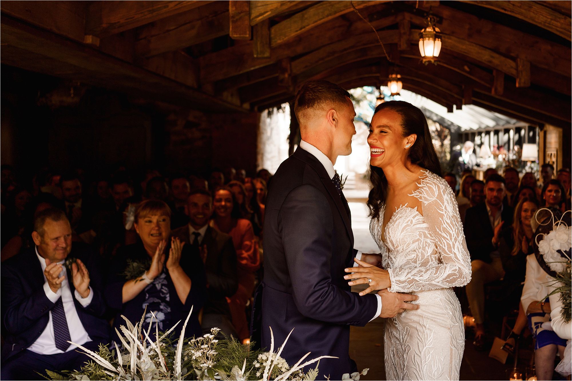 Bride and Groom laughing together