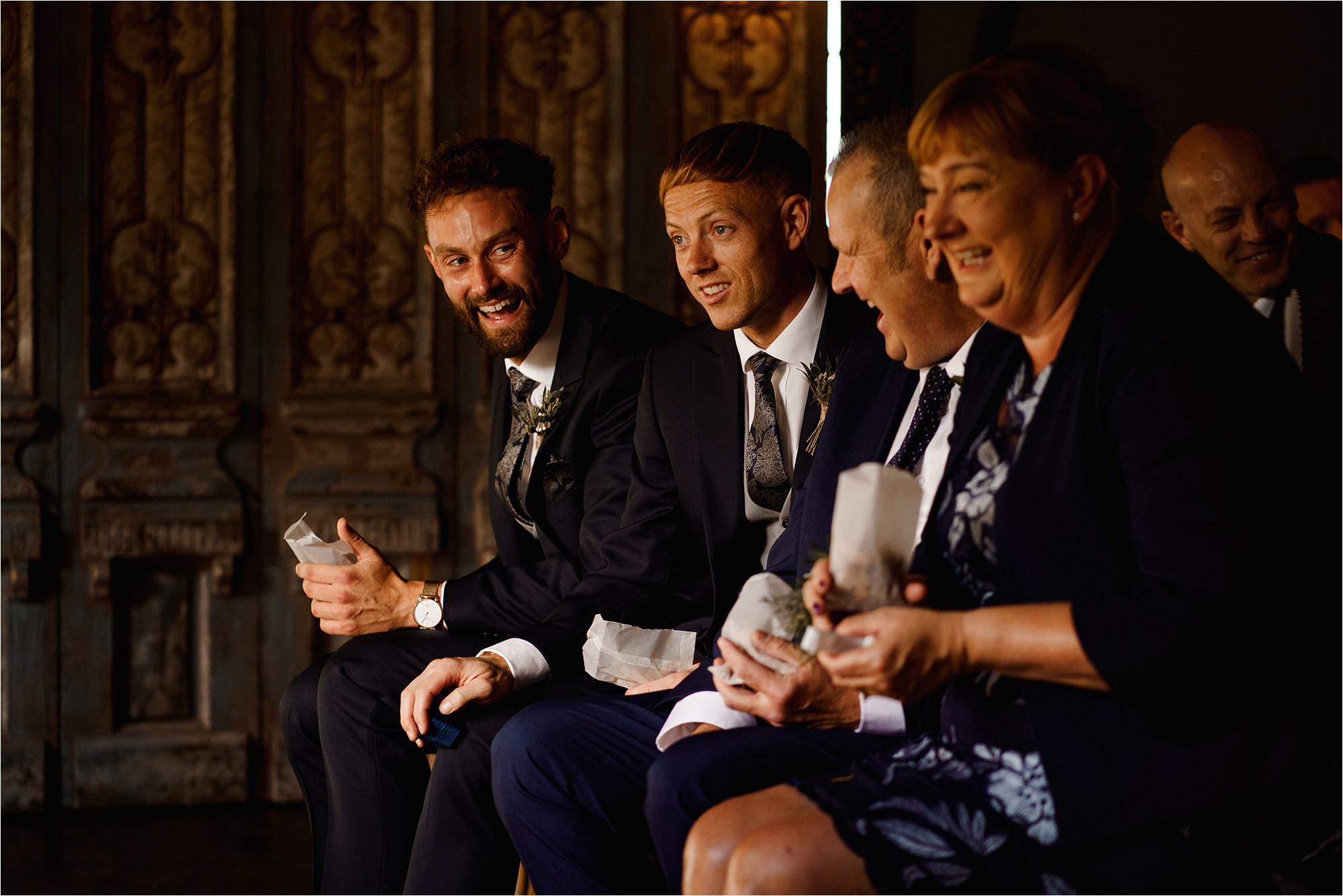 Best Man laughing during wedding ceremony