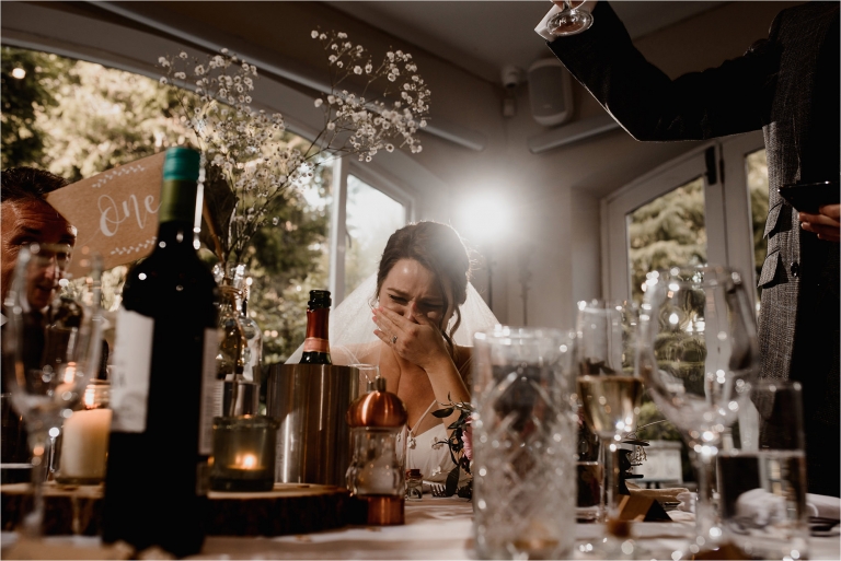 Bride crying during the speeches