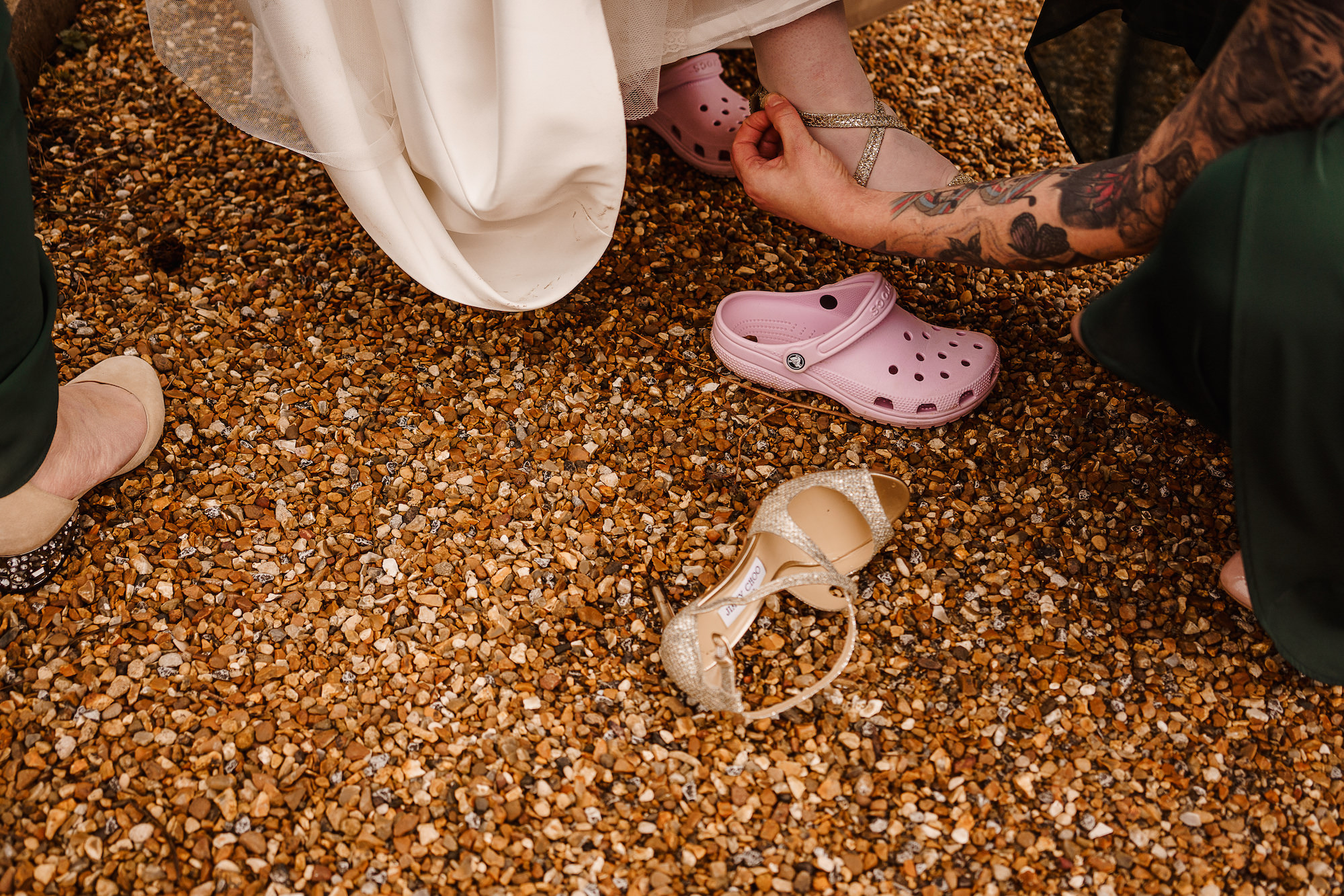 Bride changing her shoes