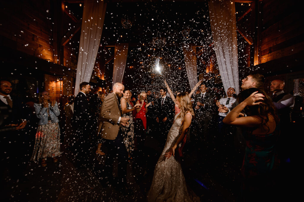 Bride and Groom on the dance floor with confetti