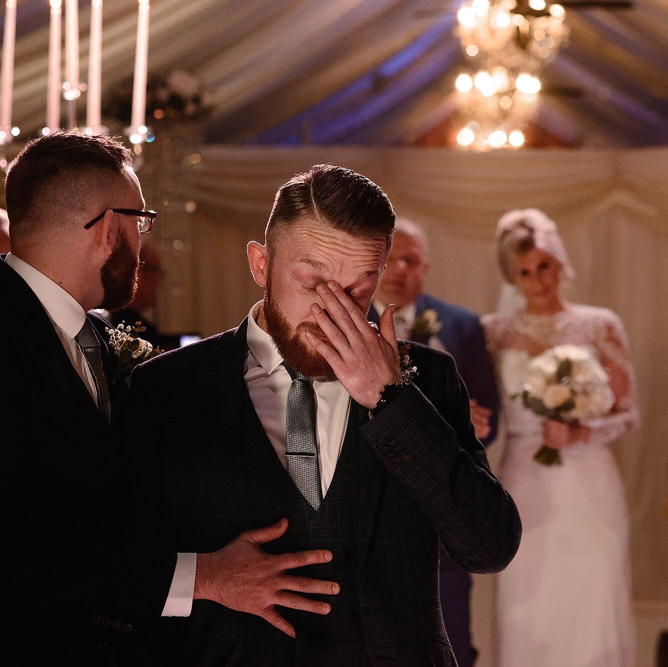 Groom becomes emotional as the Bride walks down the aisle for their wedding ceremony